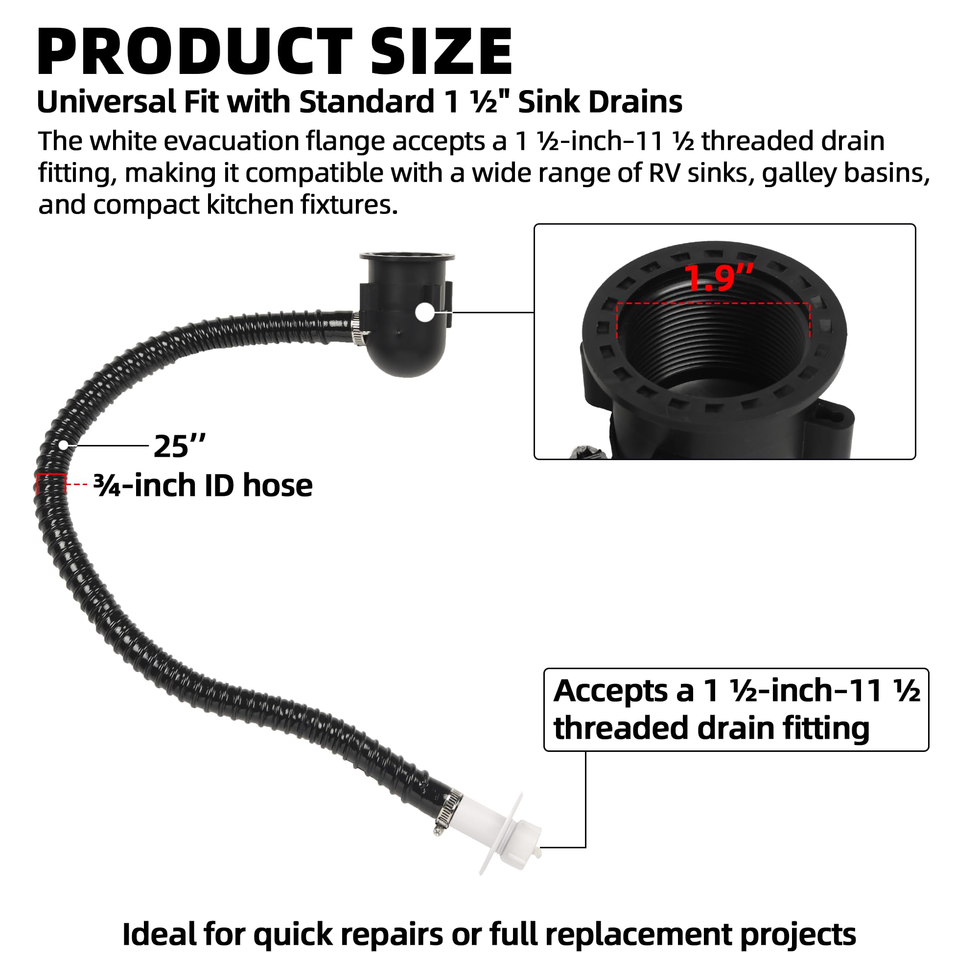 Aussio 25-inch flexible hose detail demonstrating easy routing under sinks