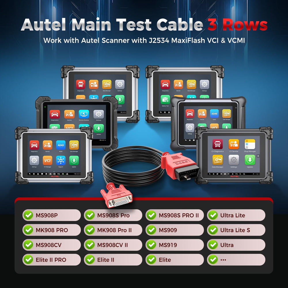 Autel 16-pin vehicle plug close-up enabling stable OBDII connection and diagnostics