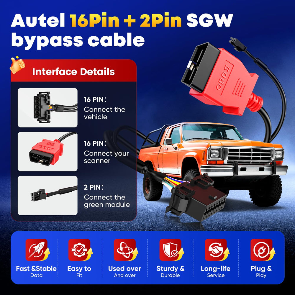 Autel 2pin bypass plug close-up secures gateway connection for diagnostics