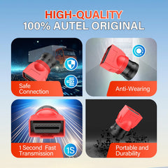Autel adapter plugged into MaxiSYS scanner demonstrating on‑vehicle diagnostics