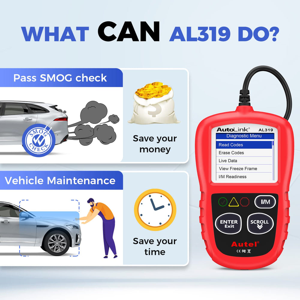 Autel AL319 plugged into vehicle OBD port to identify check engine cause