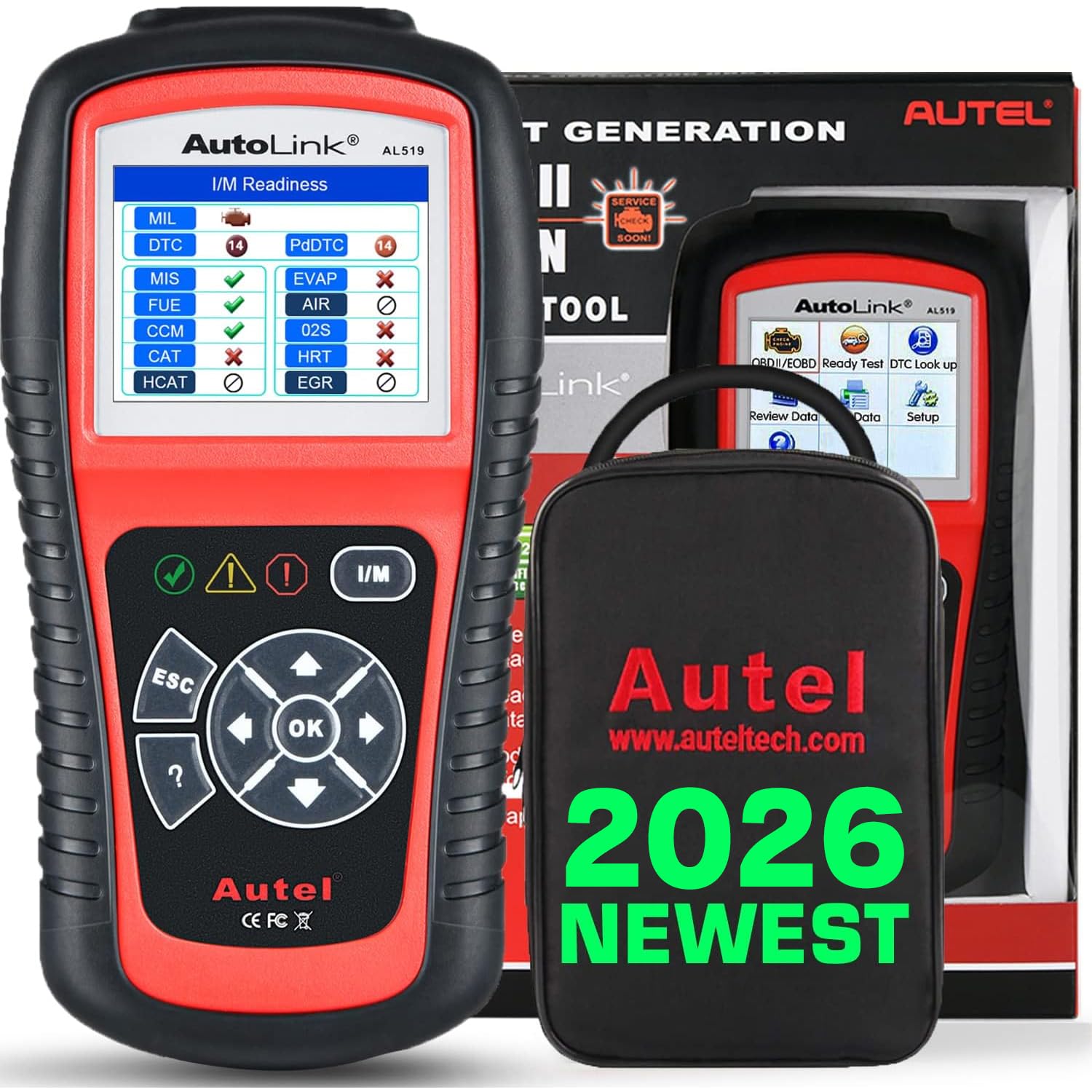 Autel AL519 front view showing buttons and display for quick diagnostics