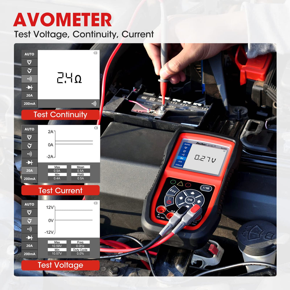 Autel AL539B plugged into a car OBD port demonstrating in-vehicle testing