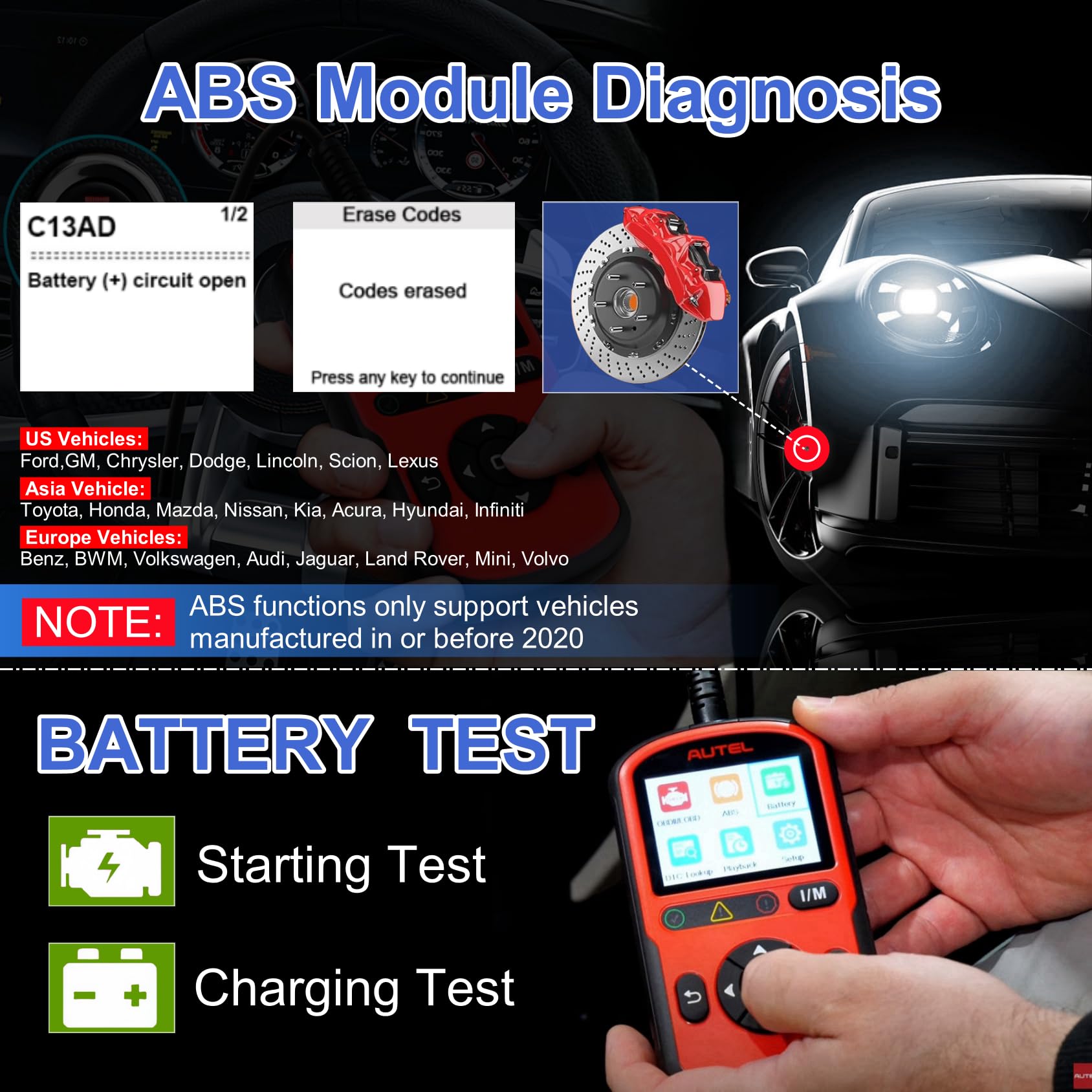 Autel AL549 showing ABS fault codes and code definitions for clearer troubleshooting