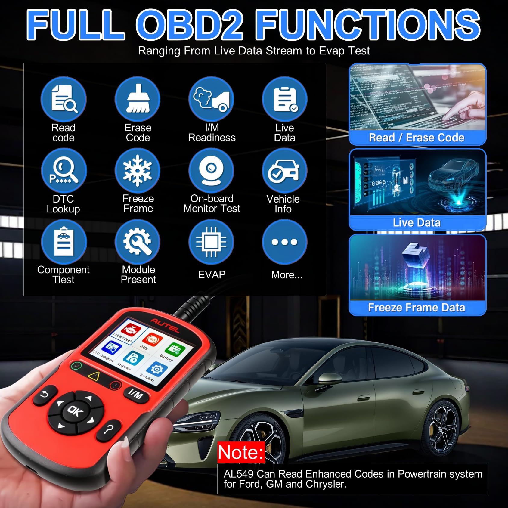 Autel AL549 OBD2 connector plugged into vehicle port for immediate diagnostics