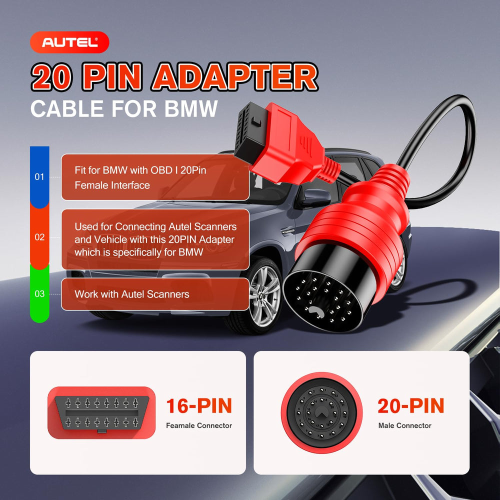 Autel 20-pin male close-up showing precise pins and durable build for secure fit