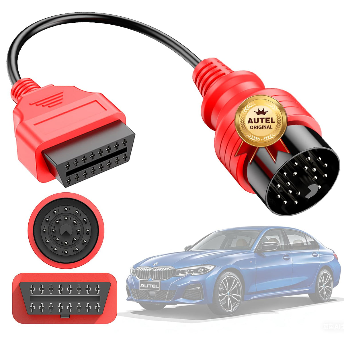 Autel adapter front view showing full cable and connectors for easy compatibility