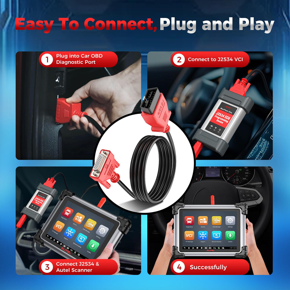Autel cable plugged into car DLC demonstrating hands-free scanner positioning benefit