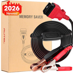 Autel MaxiBAS BTMS front view showing compact memory saver and cable — protects vehicle settings