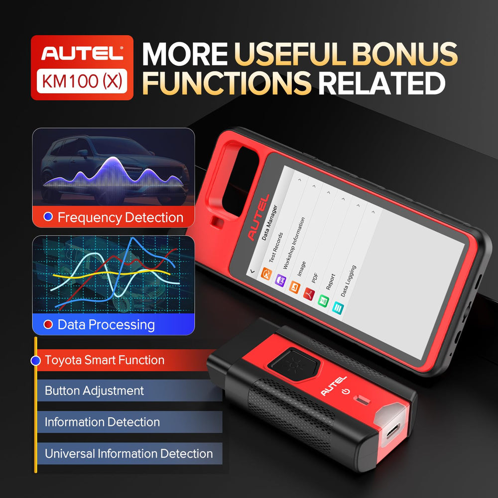 Autel MaxiIM KM100 close-up of touchscreen and physical buttons for quick navigation
