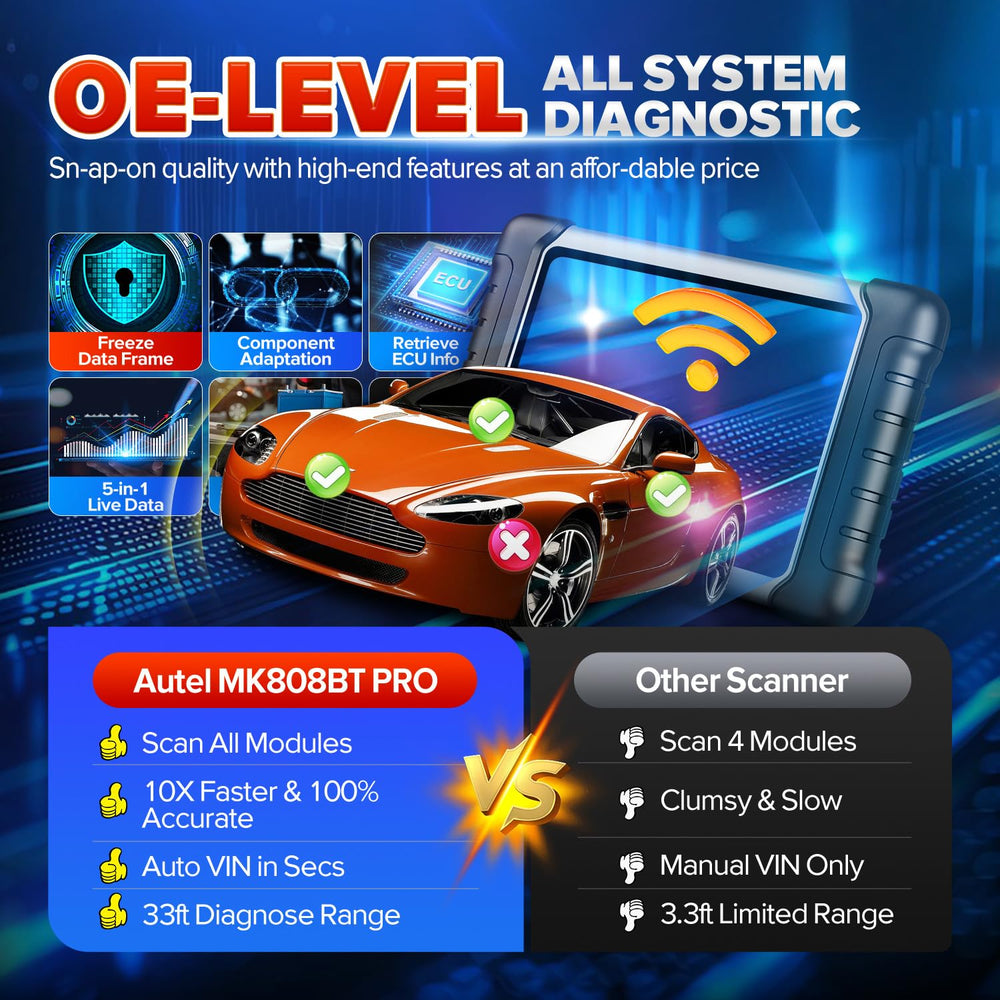 Autel MK808BT PRO with included accessories and cable set for immediate use