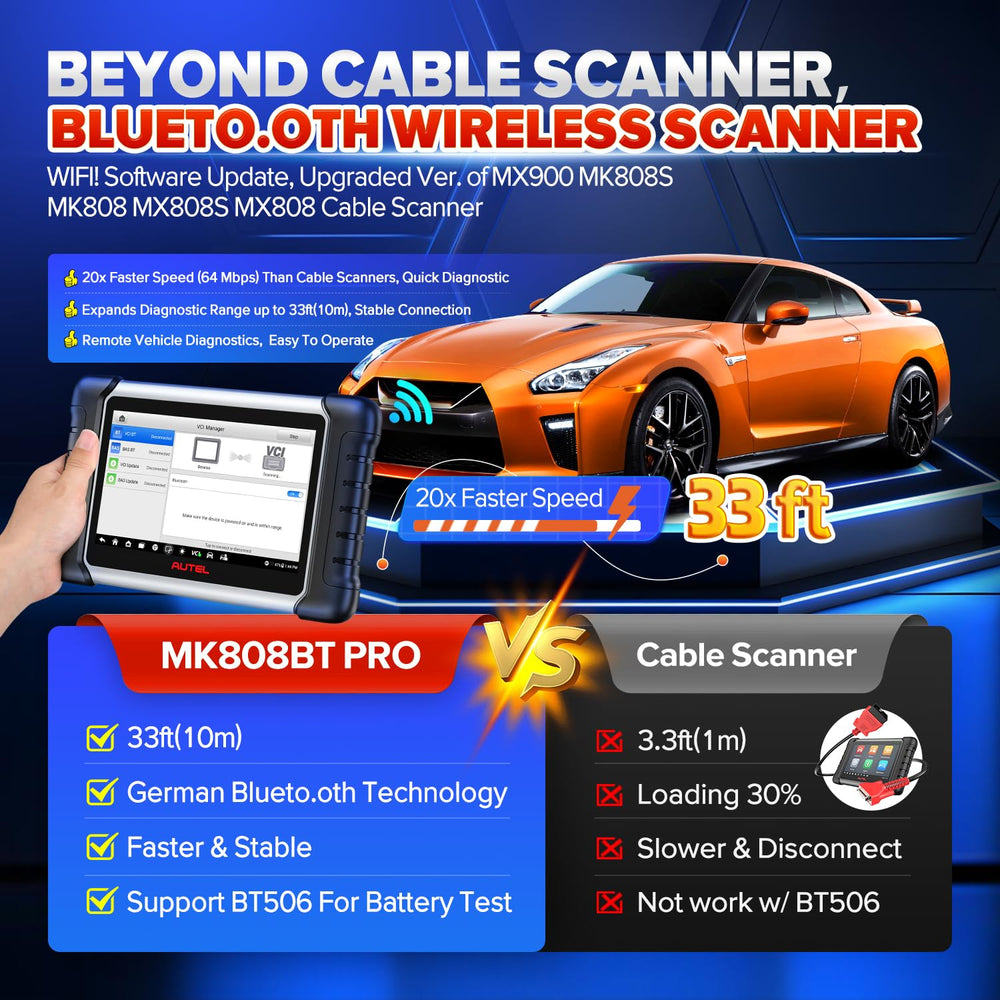 Autel MK808BT PRO held in hand to show compact size and portable advantage
