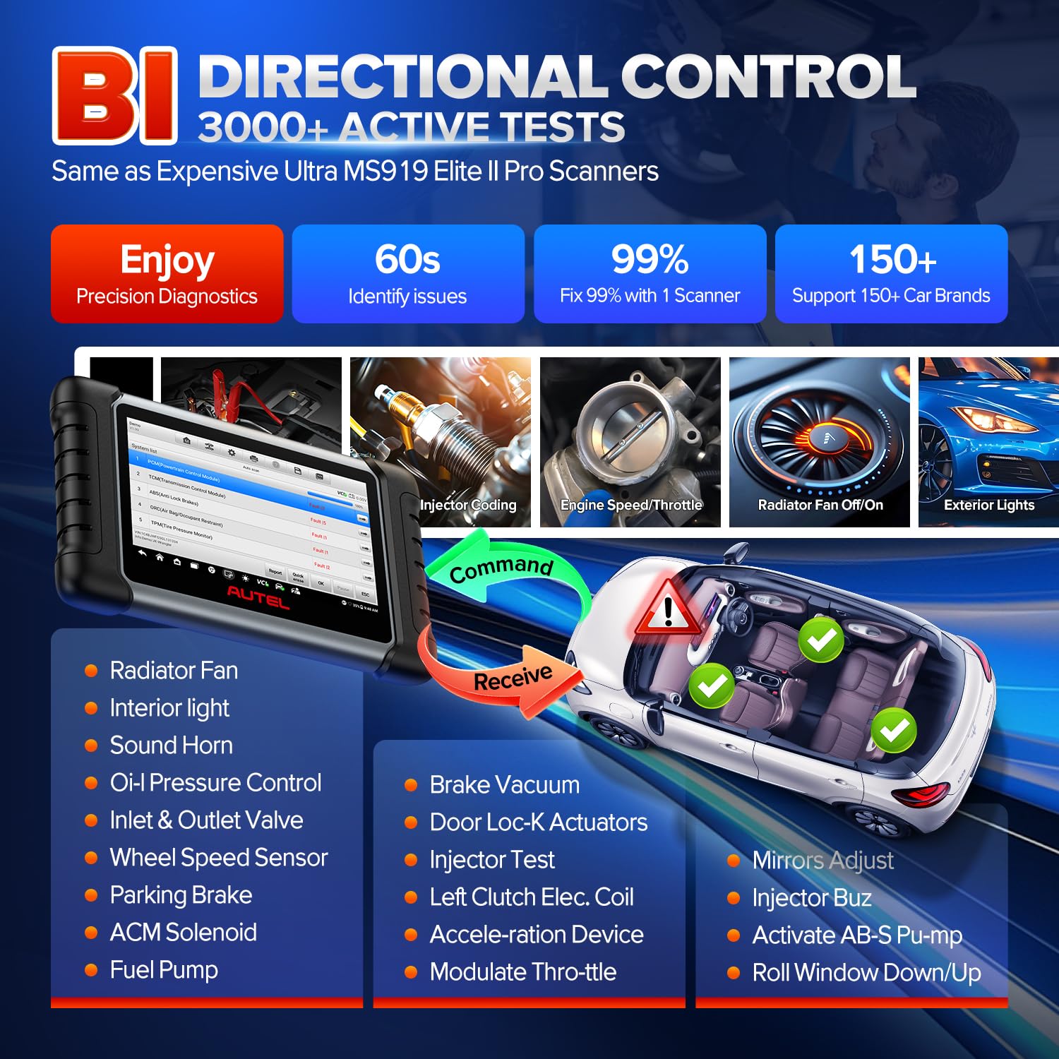 Autel MK808BT PRO connected wirelessly to a vehicle at long range for mobility