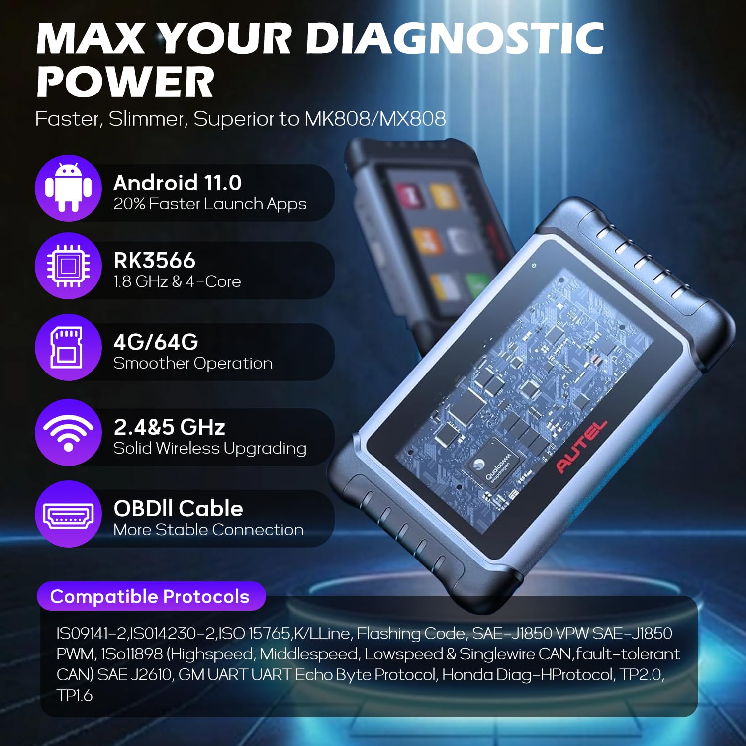 Autel MK808Z accessories and carry case organized for mobile mechanic convenience