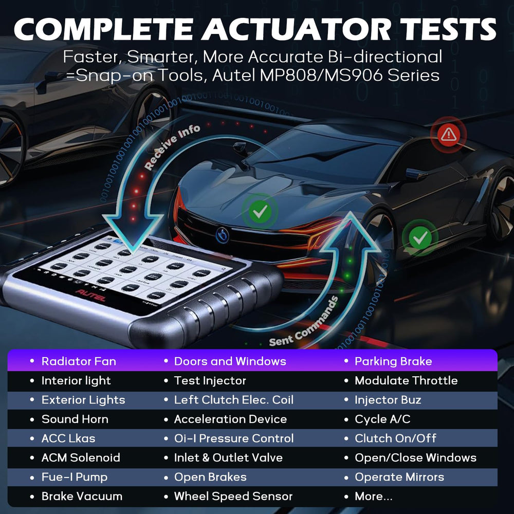 Autel MK808Z performing active test in vehicle to verify actuator operation