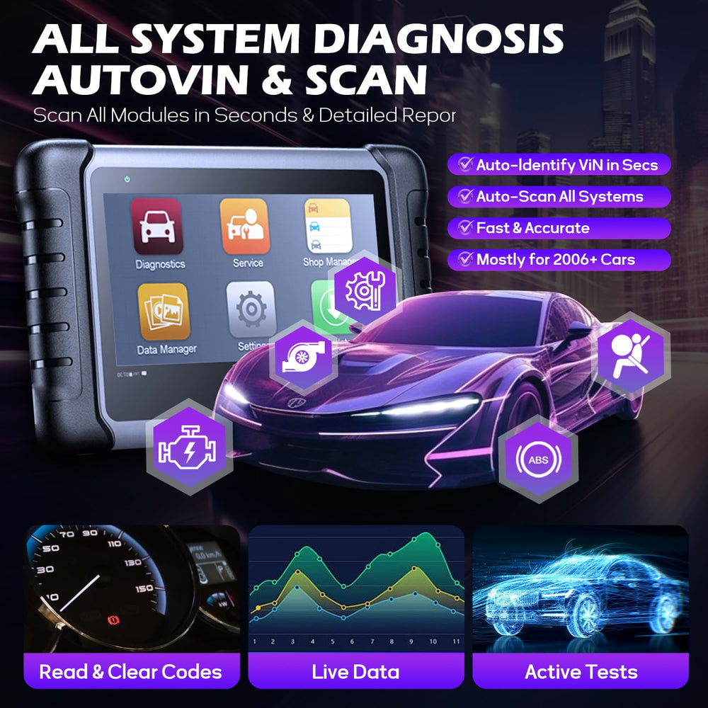 Autel MK808Z service menu close-up showing 28+ maintenance functions for repairs