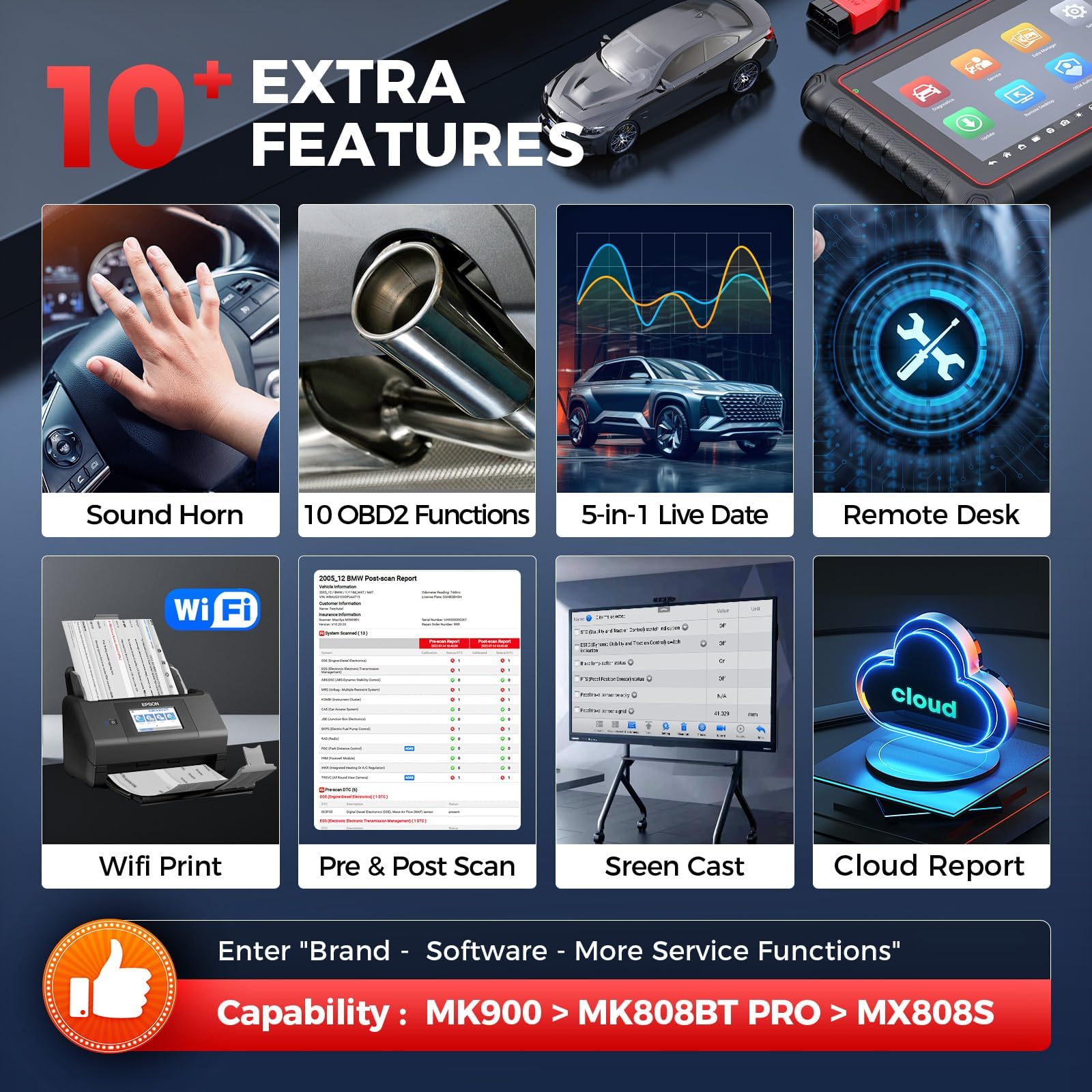 Autel MK900 battery and side buttons illustrating long runtime benefit for shop use