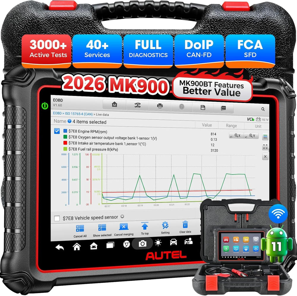 Autel MK900 front tablet display showing dashboard menus for fast navigation