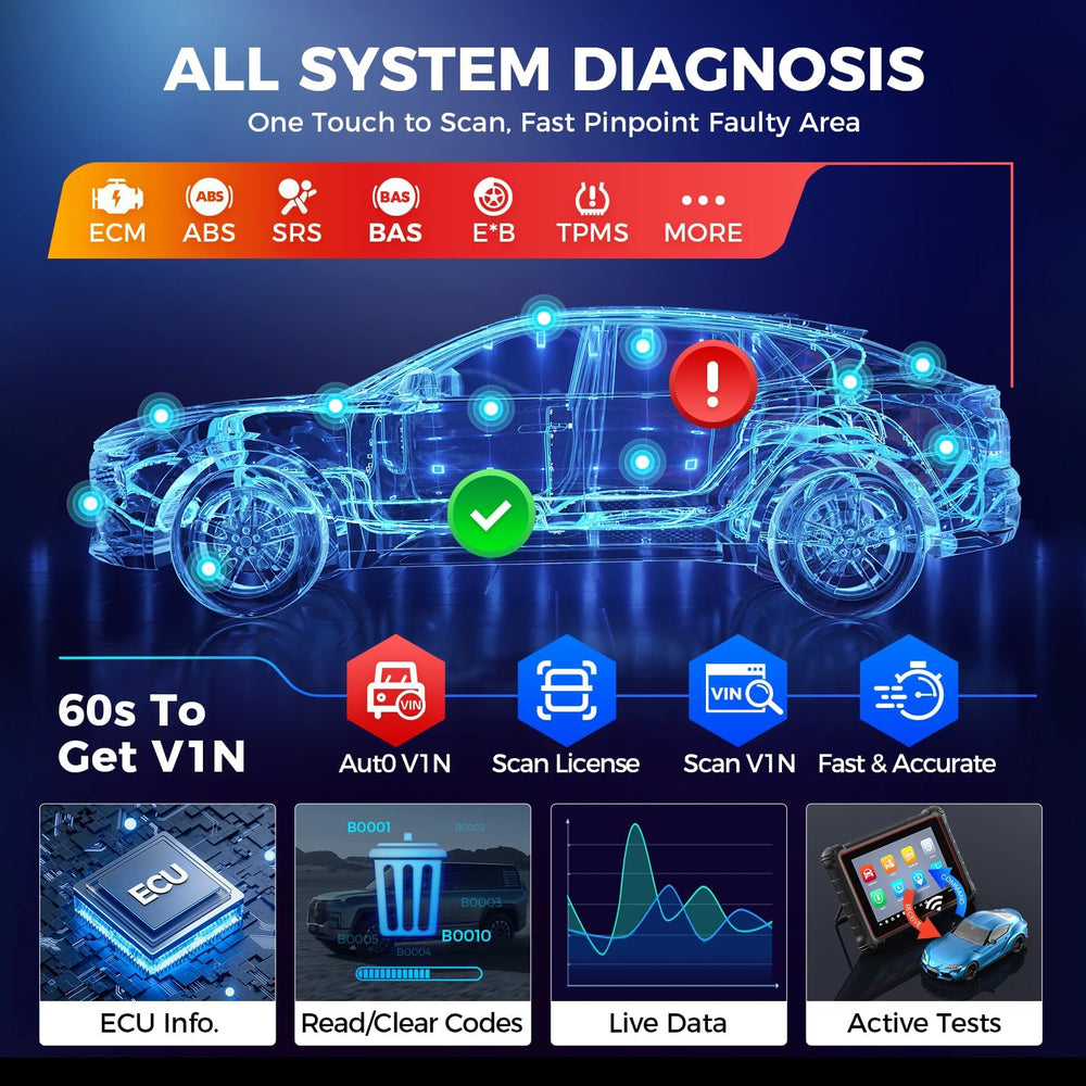 Autel MK900 VIN scan and license screen enabling instant vehicle identification benefit