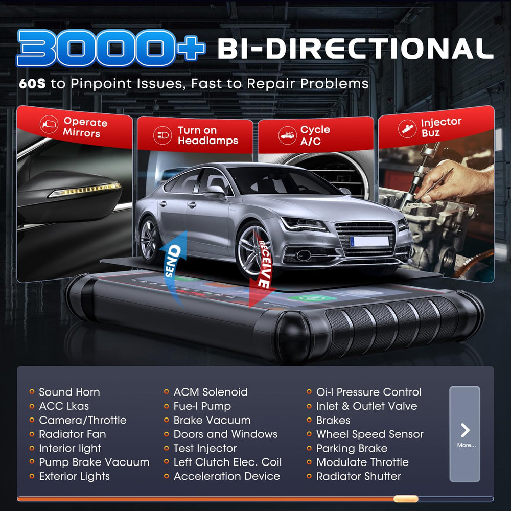 Autel MK900BT connected to vehicle ECU showing OE‑level system access