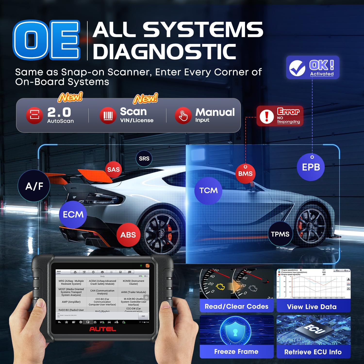 Autel MK900BT live data screen with graphs for quick fault analysis
