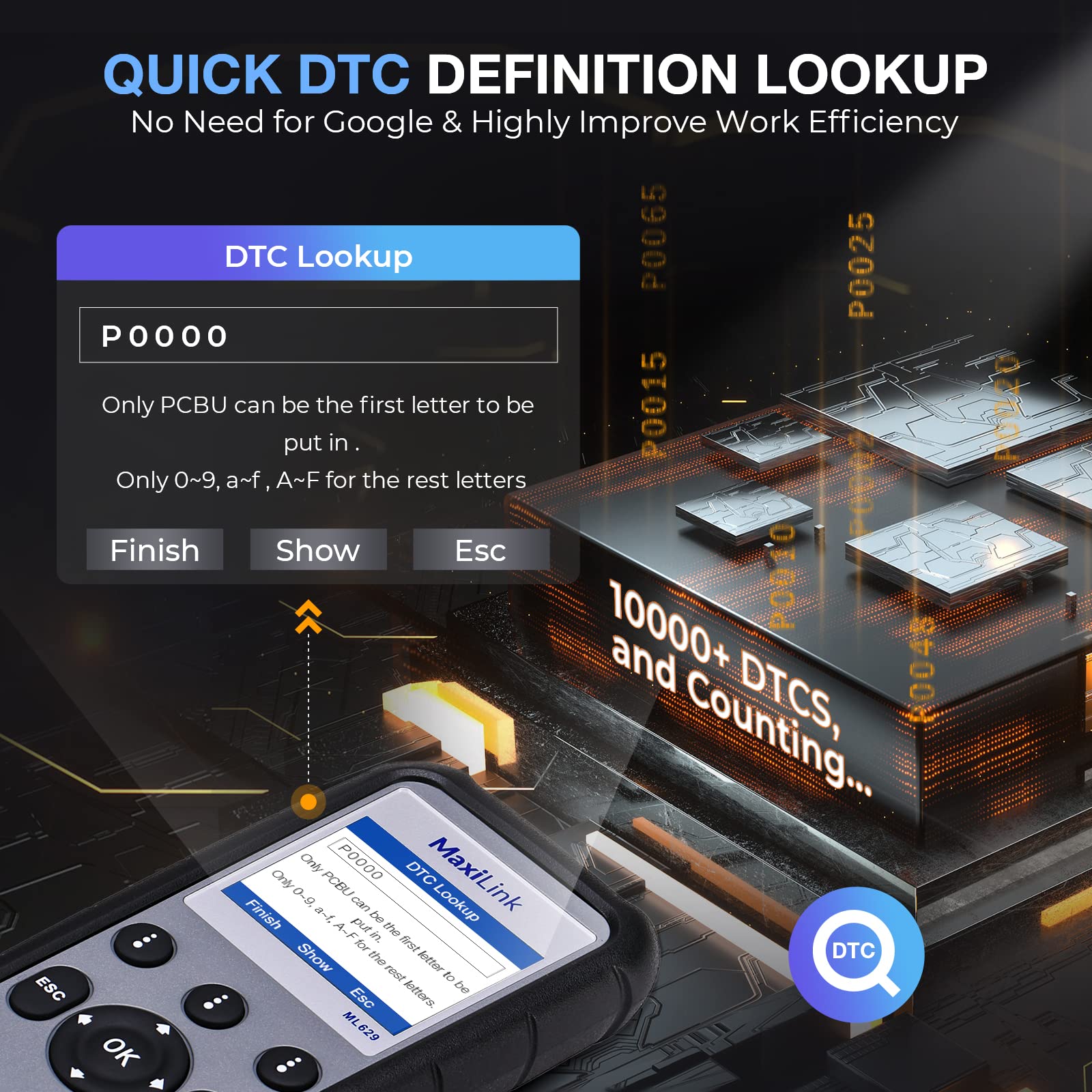 Autel ML629 connected to vehicle OBD2 port for on-car diagnostics