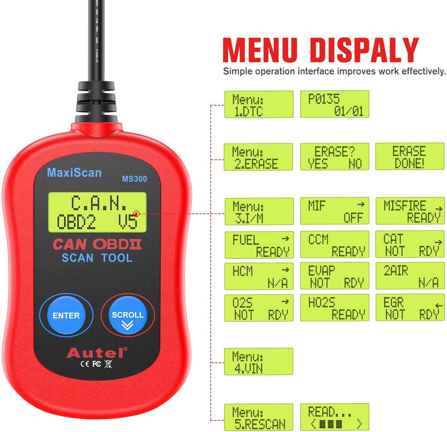 Autel MS300 screen close-up displaying DTC code and definition, helping fast troubleshooting