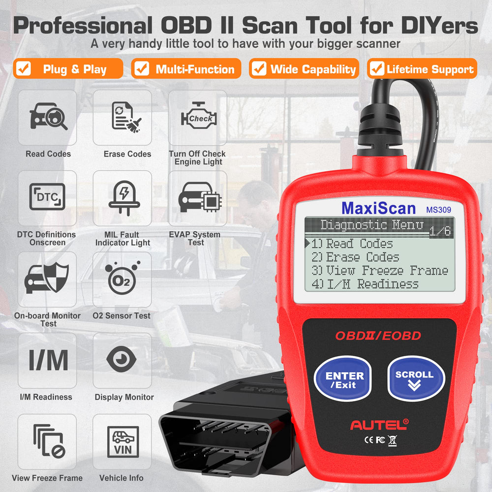Autel MS309 backlit display clearly readable for quick diagnostics and nighttime use