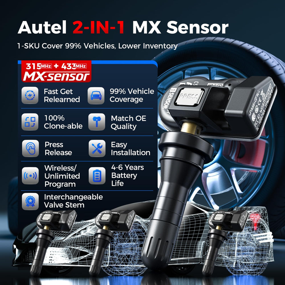 Autel MX-Sensor valve stem close-up with interchangeable rubber and metal valves