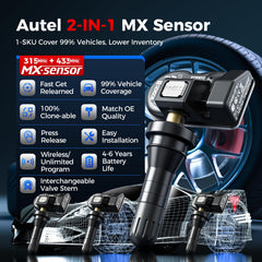 Autel MX-Sensor valve stem close-up with interchangeable rubber and metal valves