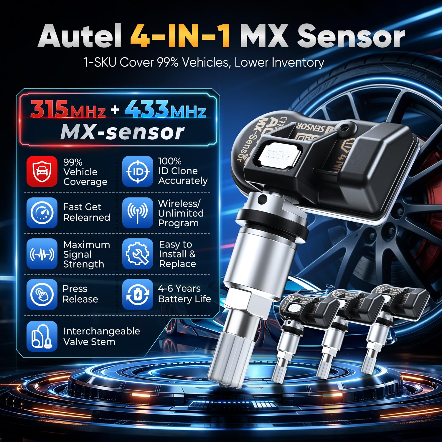 Autel MX-Sensor close-up of interchangeable valves for quick swaps