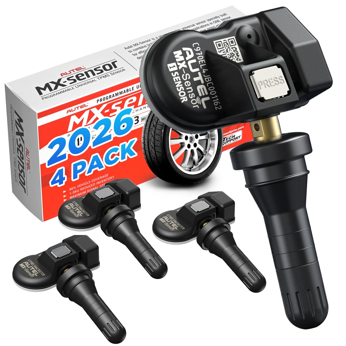 Autel MX-Sensor front packaging showing kit and warranty benefits