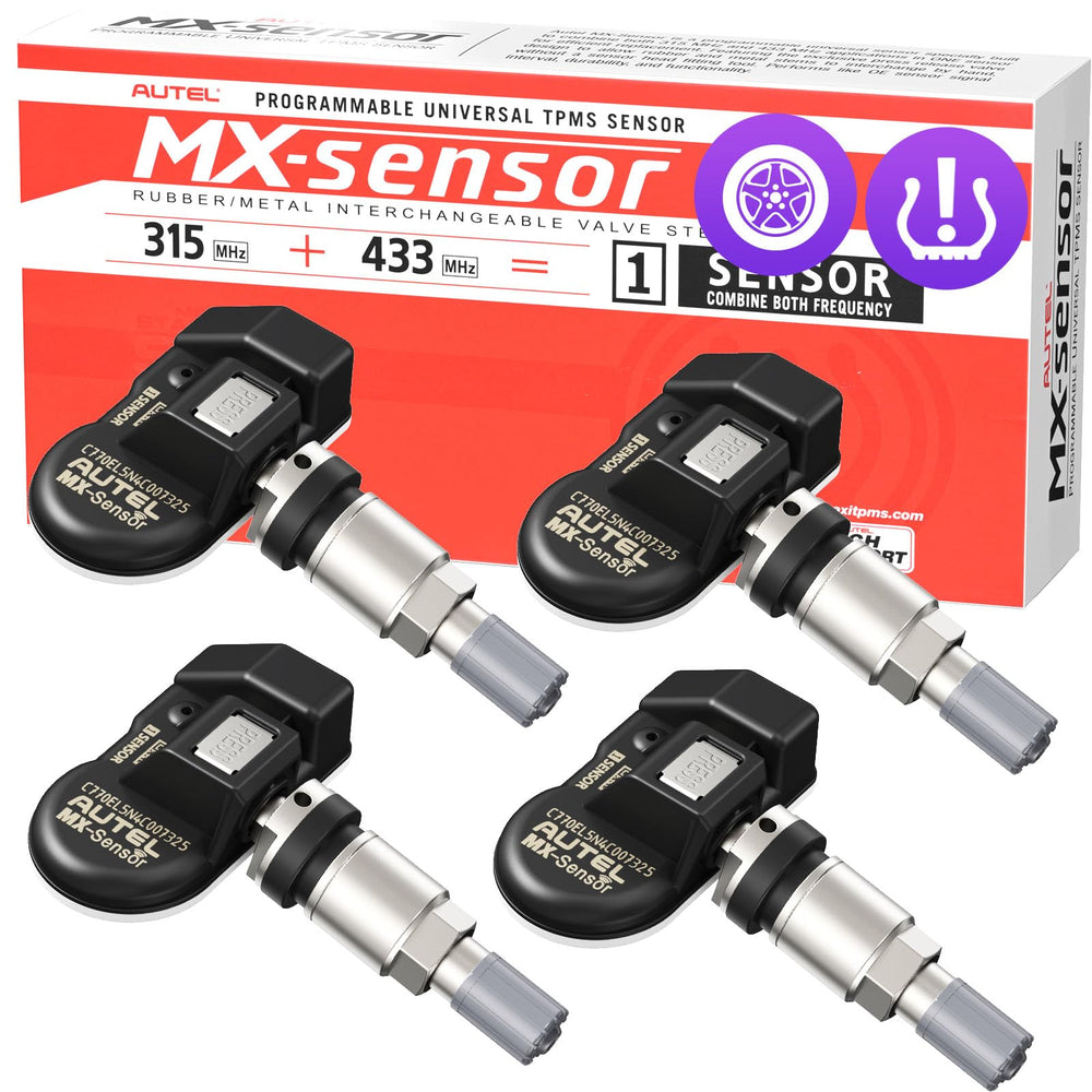 Autel MX-Sensor front packaging showing pack of four and model info, reliable replacement