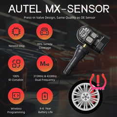 Autel MX-Sensor mounted on alloy rim demonstrating direct OE replacement fit