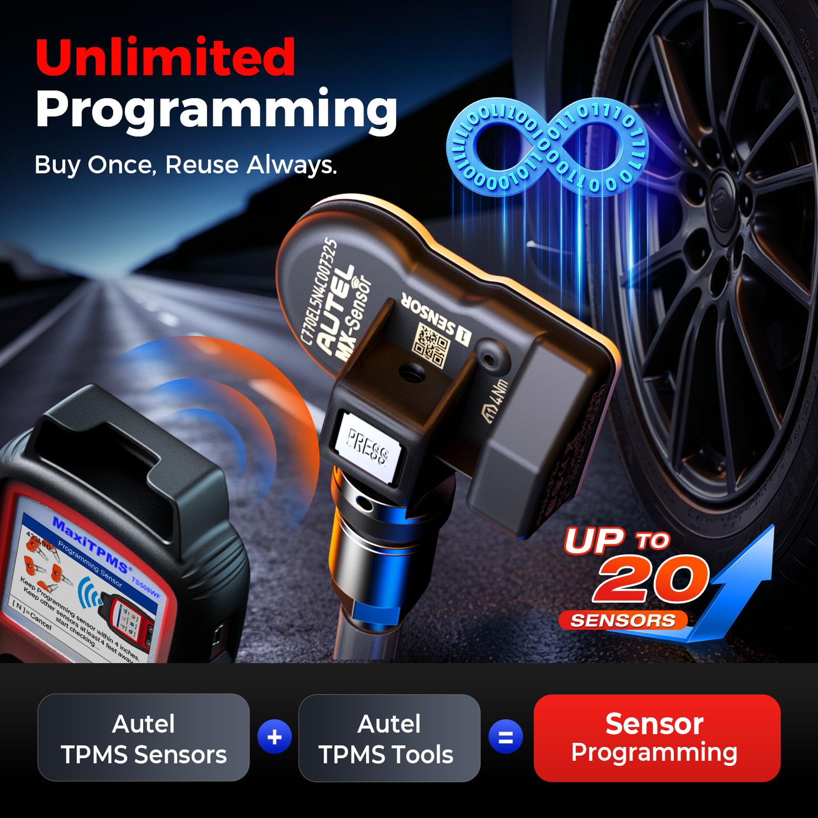 Autel MX-Sensor installed on wheel valve demonstrating correct fit and secure seal