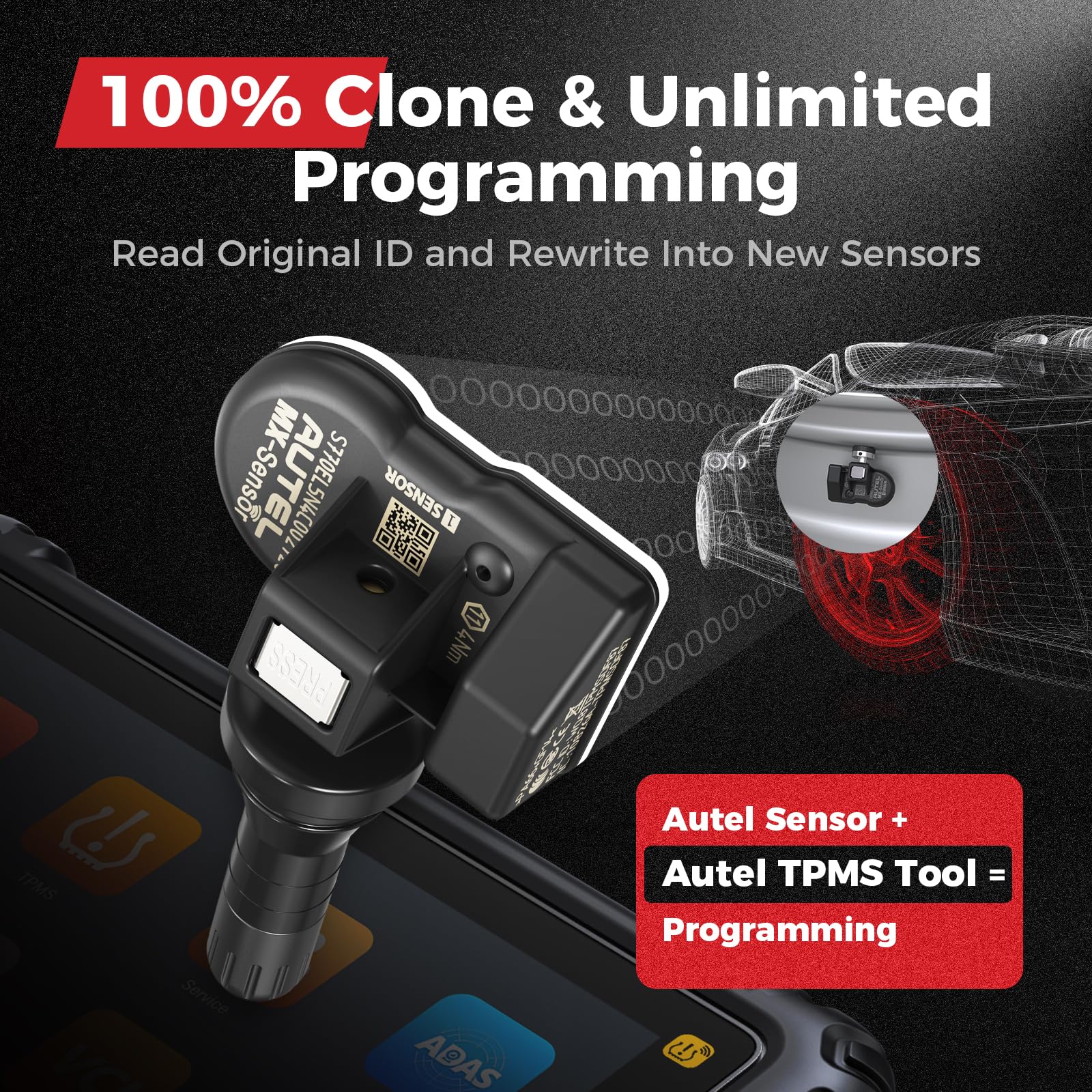 Autel MX-Sensor mounted on wheel demonstrating OEM-fit reliability benefit