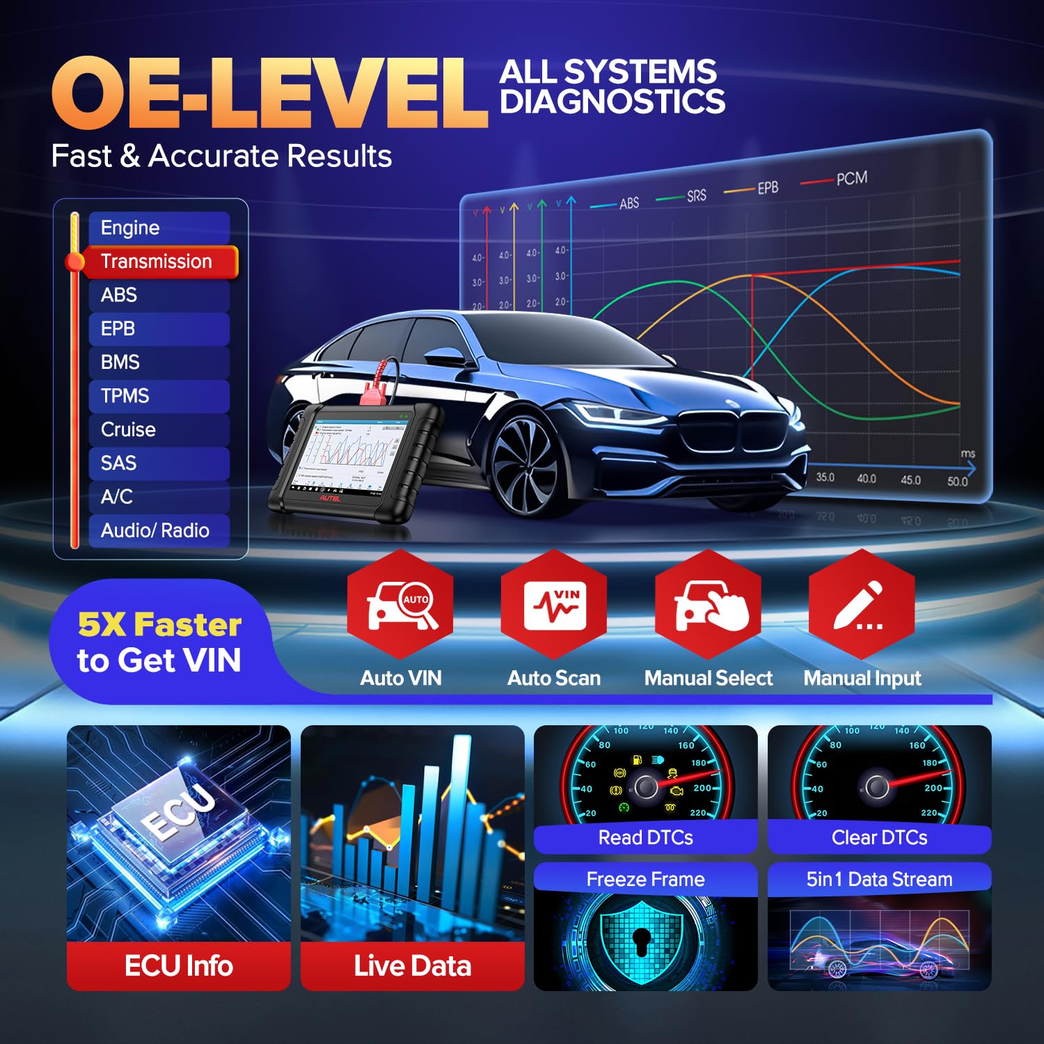 Autel MX808S service menu close-up listing oil reset and EPB for shop workflows