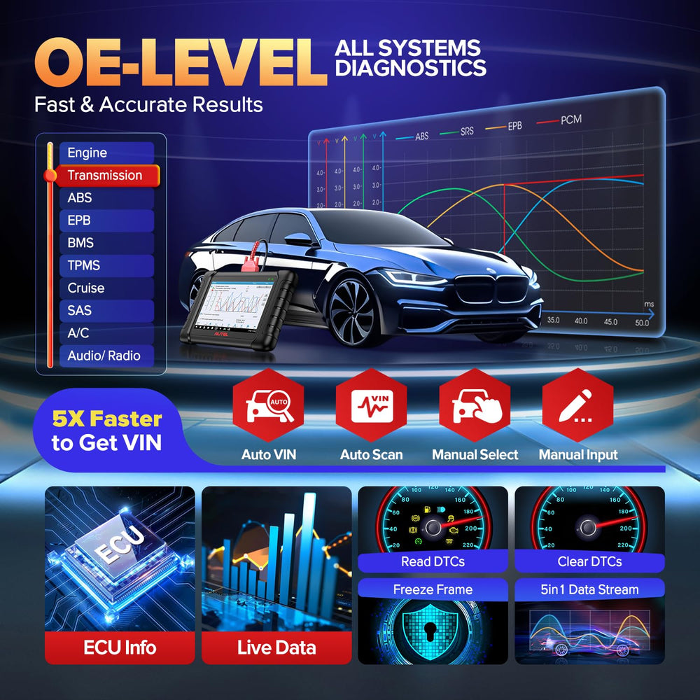 Autel MX808S service menu close-up listing oil reset and EPB for shop workflows