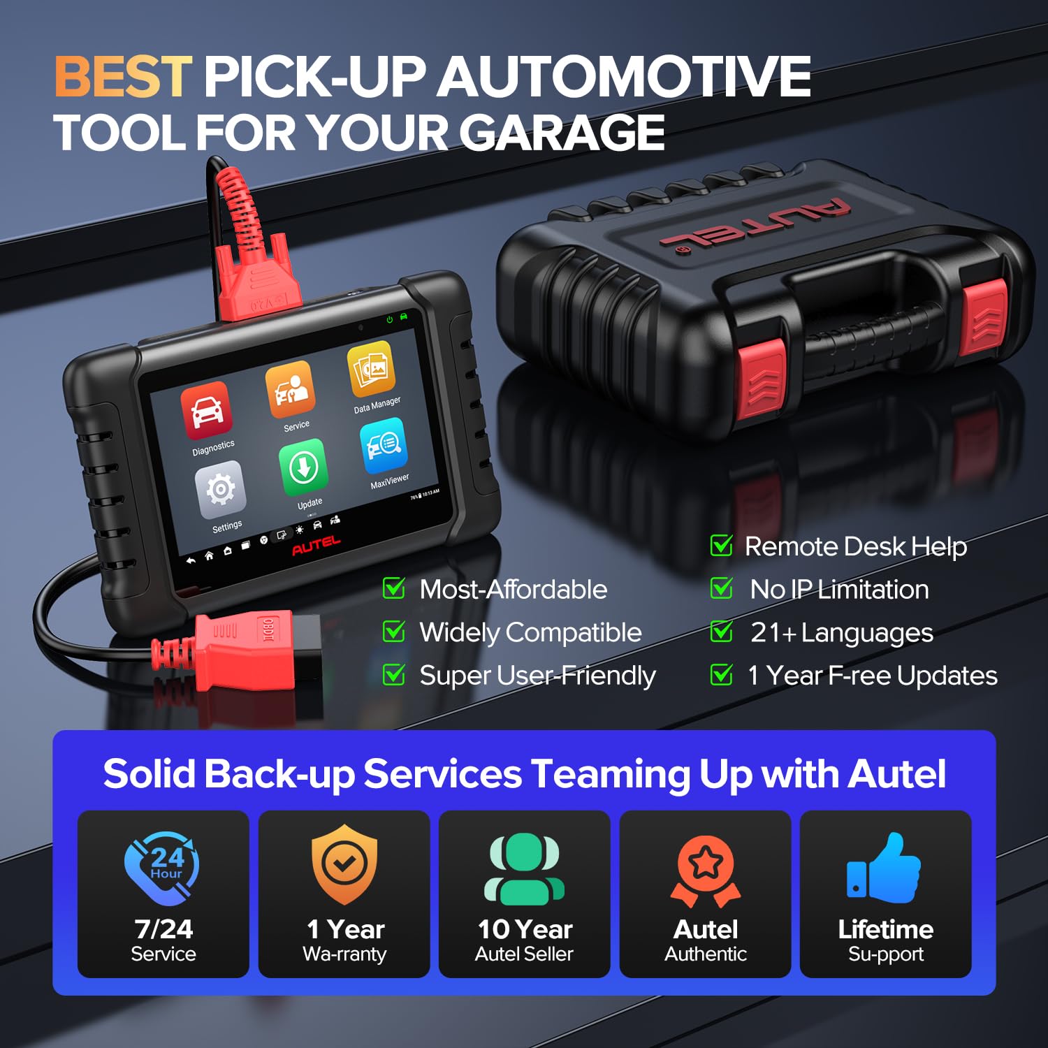 Autel MX808S handheld size comparison next to a wrench showing portable convenience