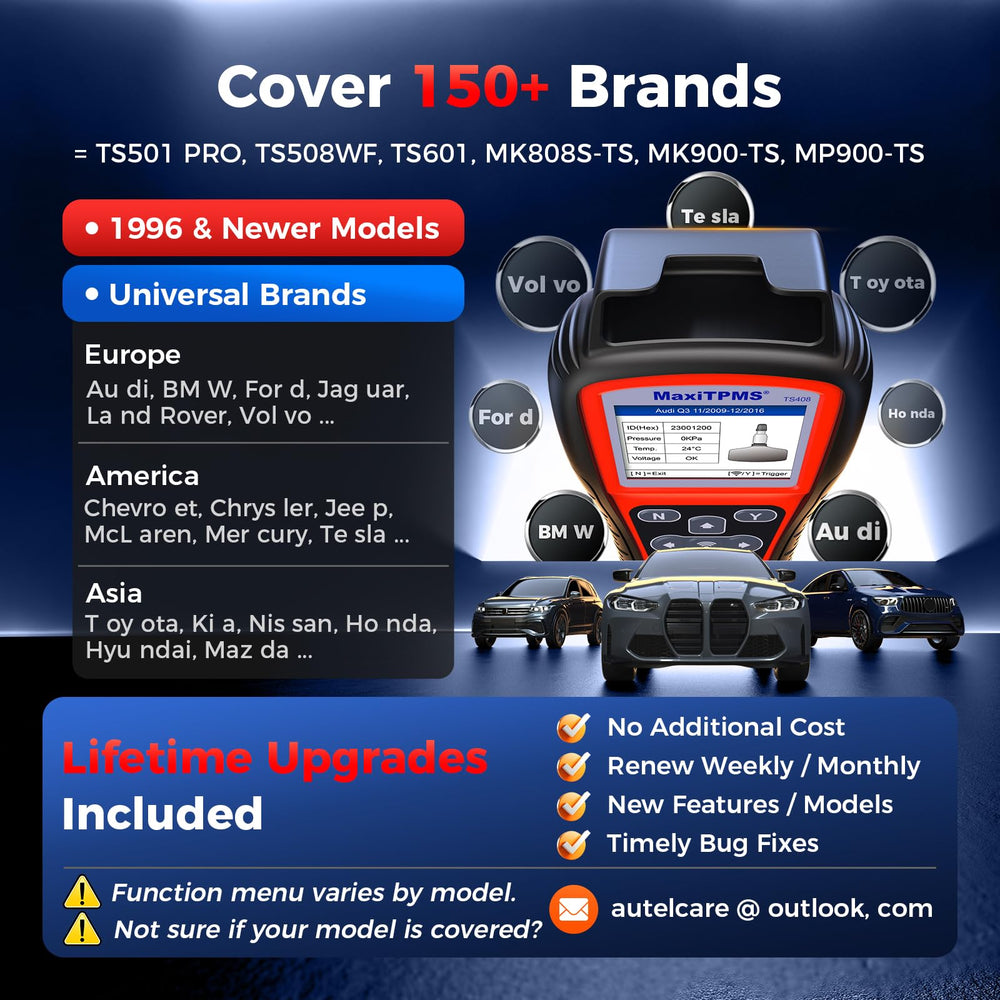 Autel TS408 retail box and accessories laid out for easy unboxing and setup