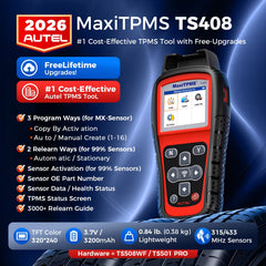 Autel TS408 close-up of bright screen displaying sensor pressure and battery levels