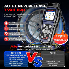 Autel TS501 PRO screen close-up displaying live sensor data and IDs