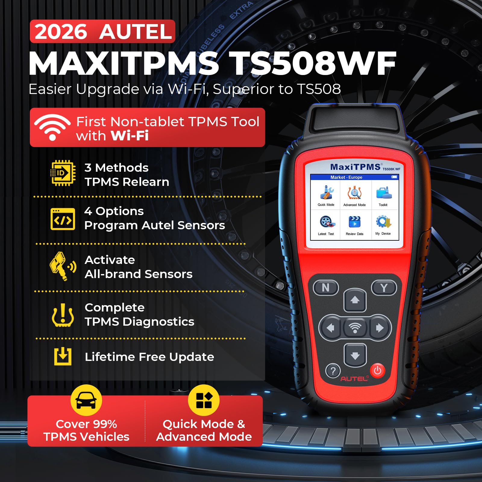 Autel TS508WF rear ports and battery compartment visible for reliable connectivity and charging