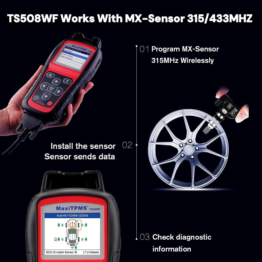 Autel TS508WF displaying TPMS fault codes, Autel simplifying diagnosis and clearing codes