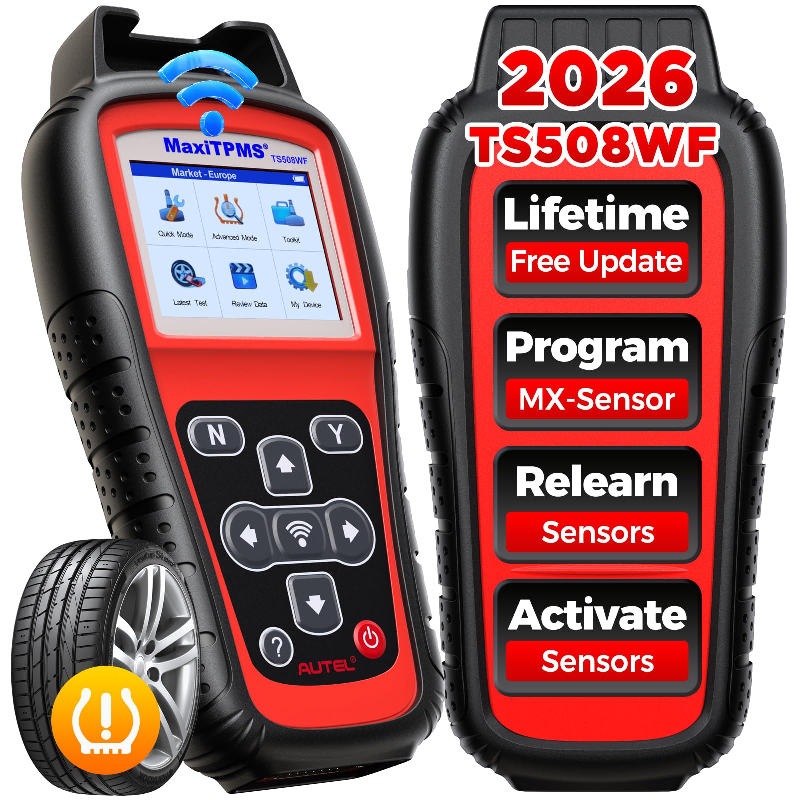 Autel TS508WF front panel showing menu, brand and fast access buttons for efficient programming
