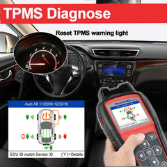 Autel TS508WF connected to vehicle OBDII port enabling quick relearn and DTC clearing