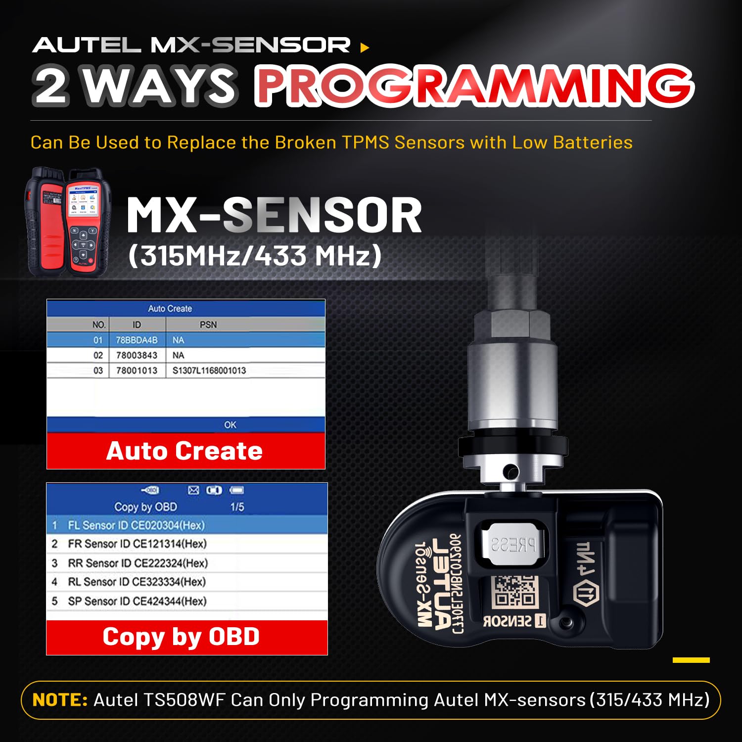 Autel TS508WF programming an Autel MX‑sensor for reliable replacement setup