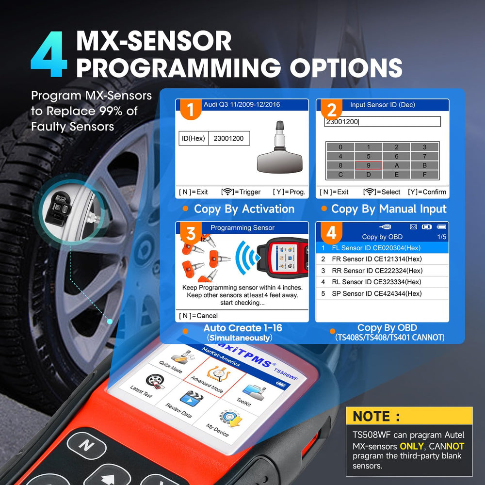 Autel TS508WF programming an Autel MX-sensor, speeds sensor cloning