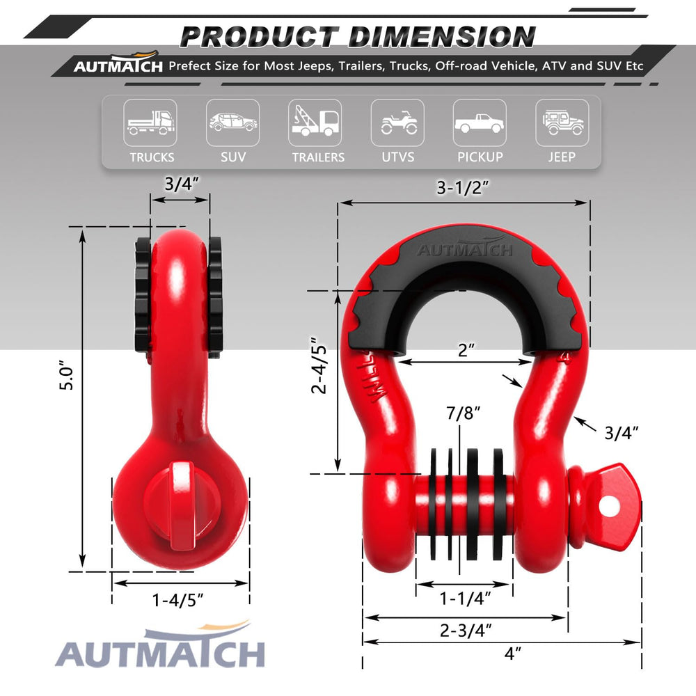 AUTMATCH two shackles with rubber isolators reducing rattle and protecting paint