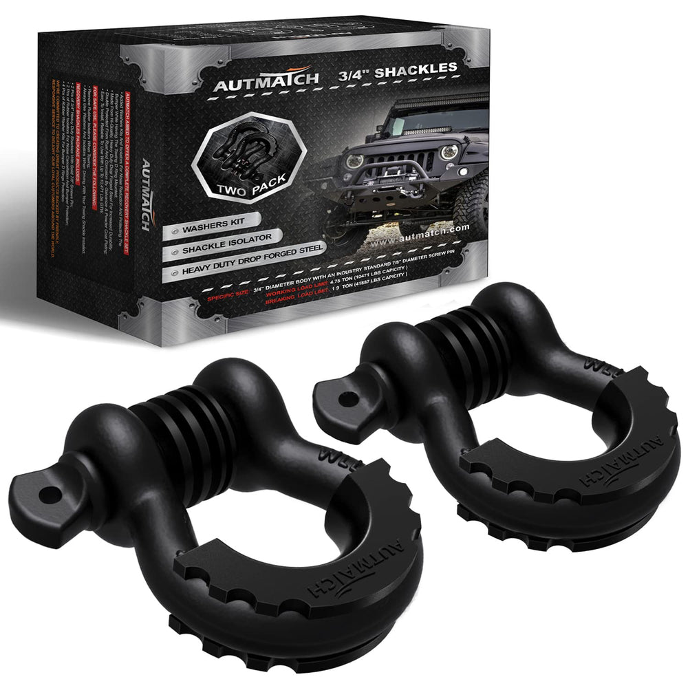 AUTMATCH front view of 3/4" D ring shackle two-pack showing hardware benefits